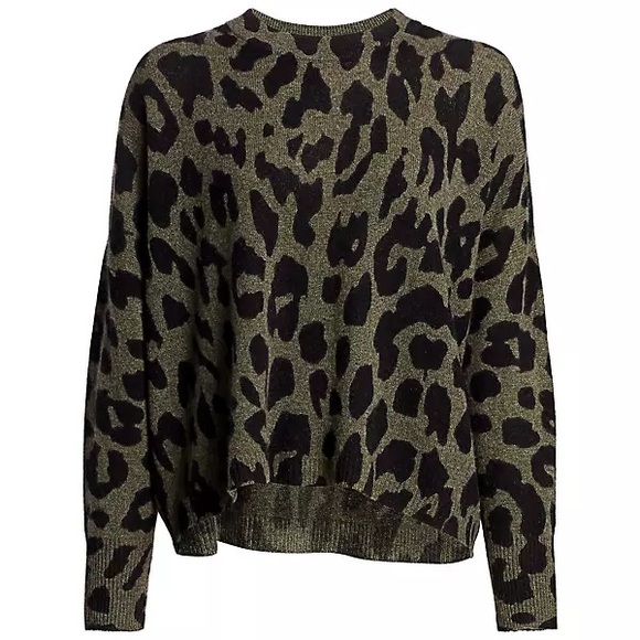 360 Cashmere Marsha Leopard-Print Cashmere Sweater sz XS green black - Picture 2 of 15